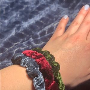 Dark Red, Blue and Green Velvet Scrunchies